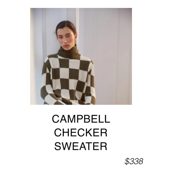 Checkered W. Cashmere Turtleneck Sweater Olive and Cream - Picture 4 of 7